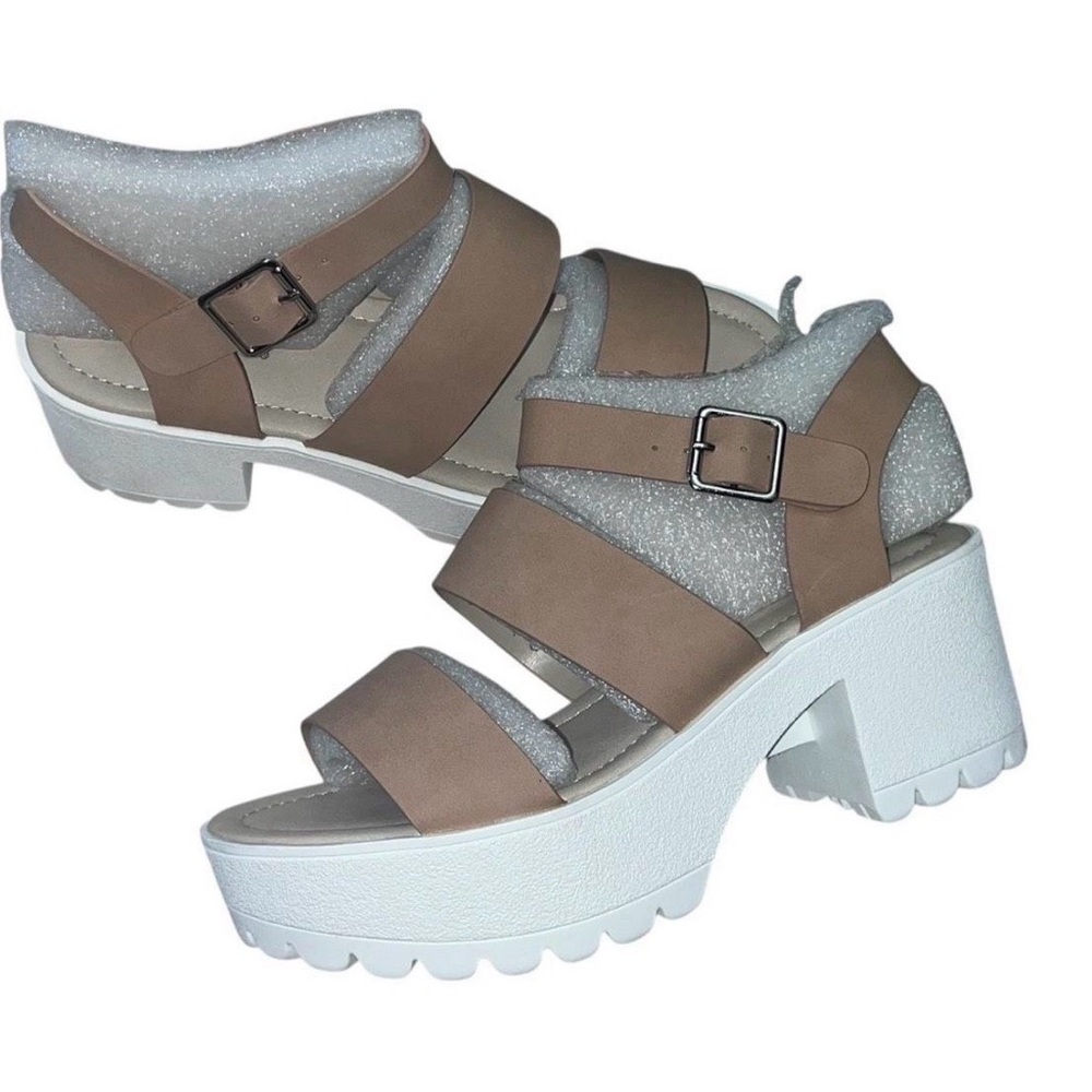Soda Tan and White Platform Sandals
